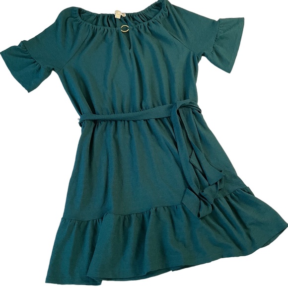 Michael Kors Dresses & Skirts - Michael‎ Kors Belted Off-Shoulder Dress Short Sleeves Ruffled Hem XL